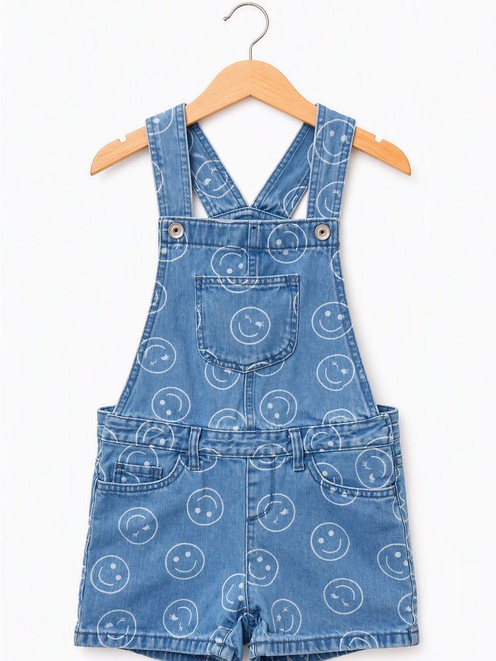 The Children's Place Happy Smiley Face Print Denim Shortall Overalls Size 8